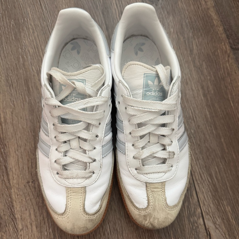 Light Blue and White Adidas Sambas